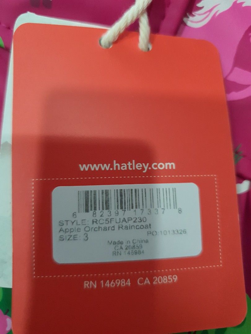 Hatley Apple Orchard Raincoat Size 3