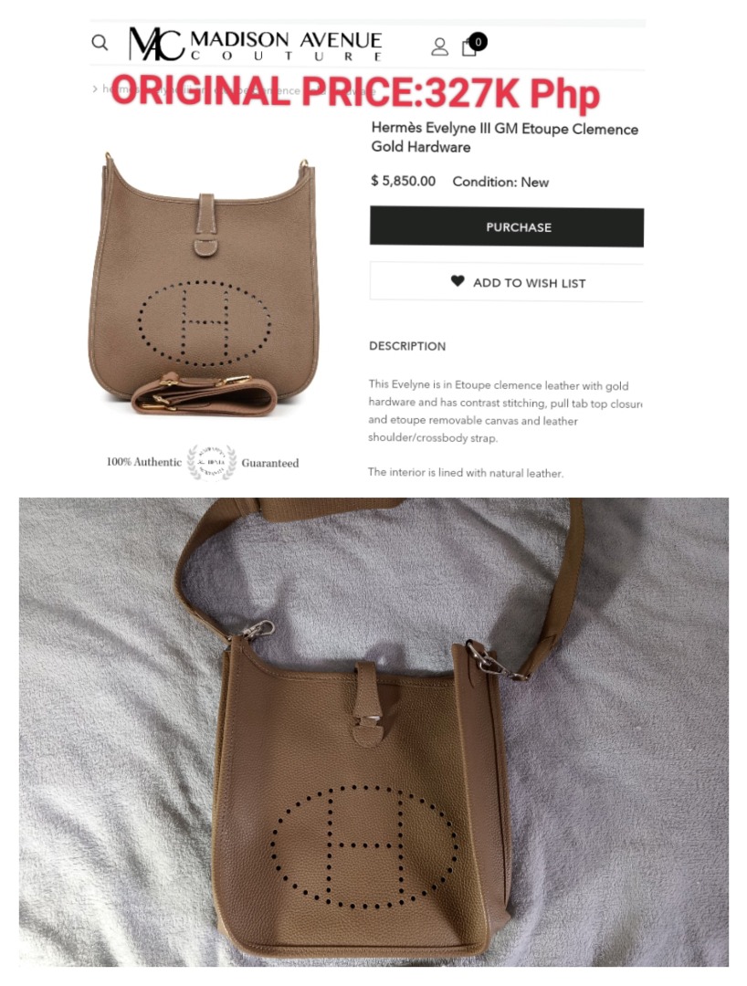 Hermès Evelyne III Etoupe clemence leather bag, Luxury, Bags & Wallets on  Carousell
