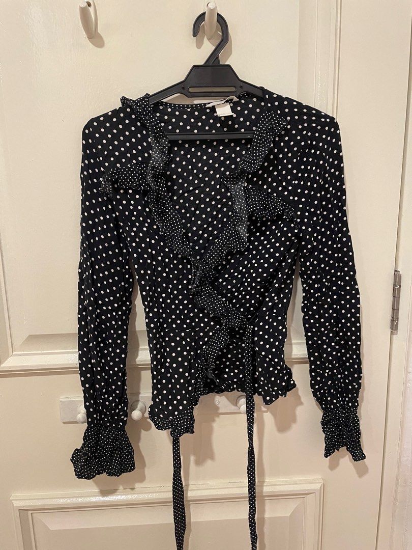 H M Polka Dot Blouse Top Women s Fashion Tops Blouses on Carousell