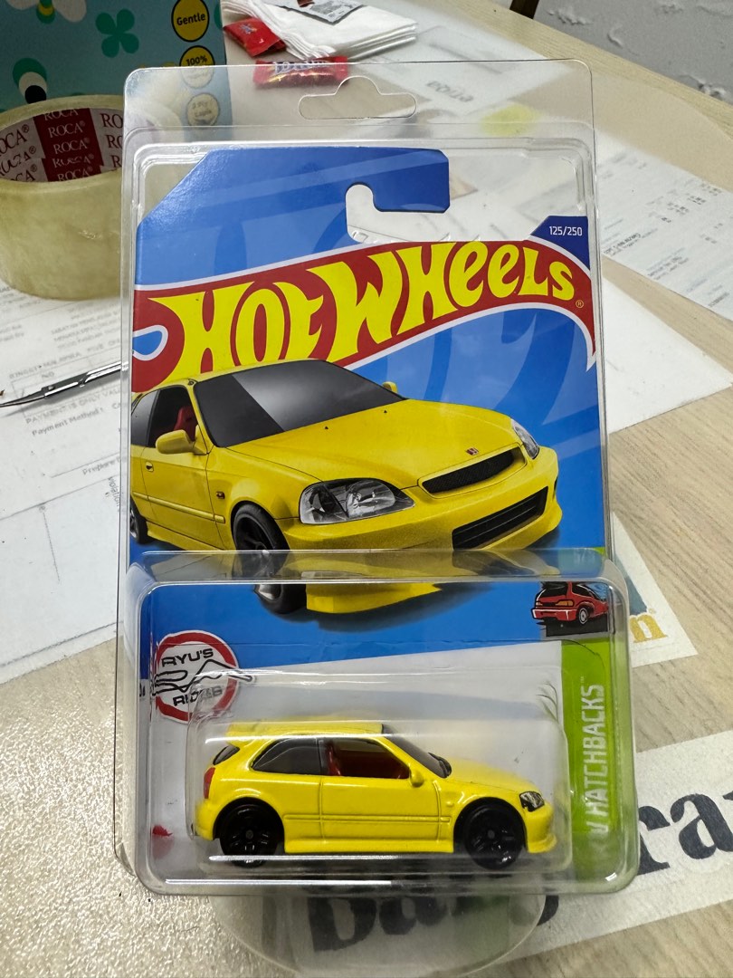 Hot Wheels Honda Civic EK9 Yellow, Hobbies & Toys, Toys & Games on