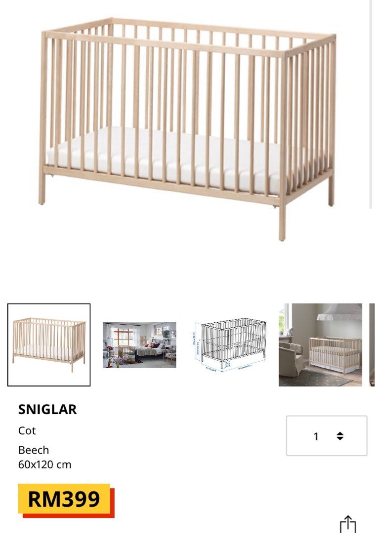 IKEA SNIGLAR BABY COT (SELFPICKUP ONLY), Babies & Kids, Baby Nursery