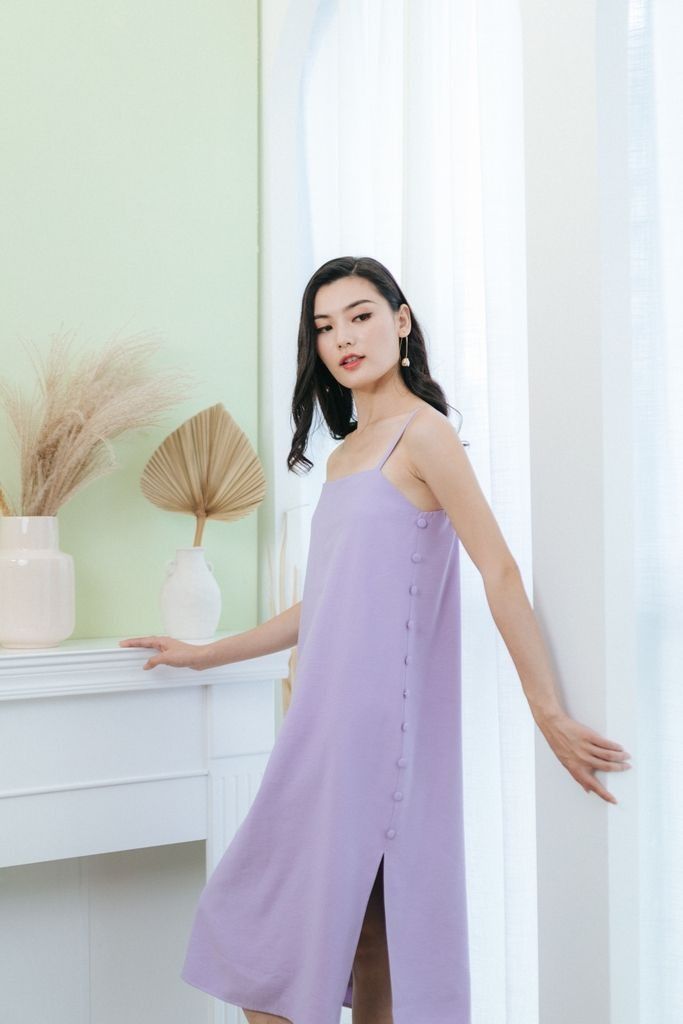 Side button midi dress online