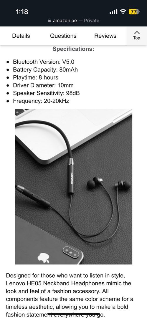 Lenovo Neckband Earphone HE05 Audio Earphones on Carousell