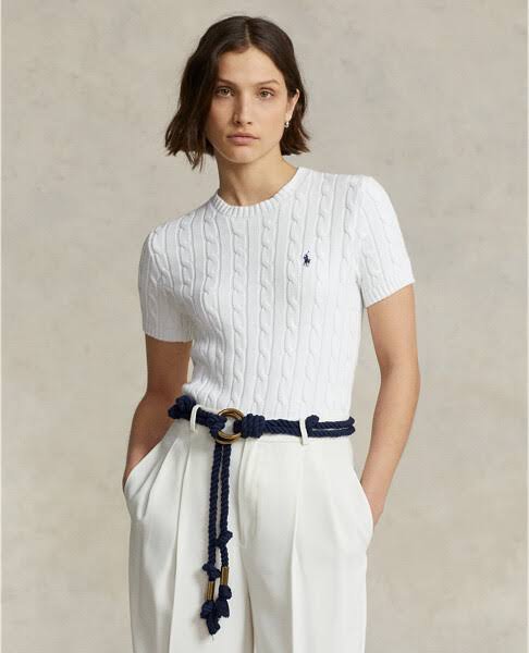 LF: Ralph Lauren White Cable Knitted Short Sleeve Top, Women's Fashion,  Tops, Shirts on Carousell