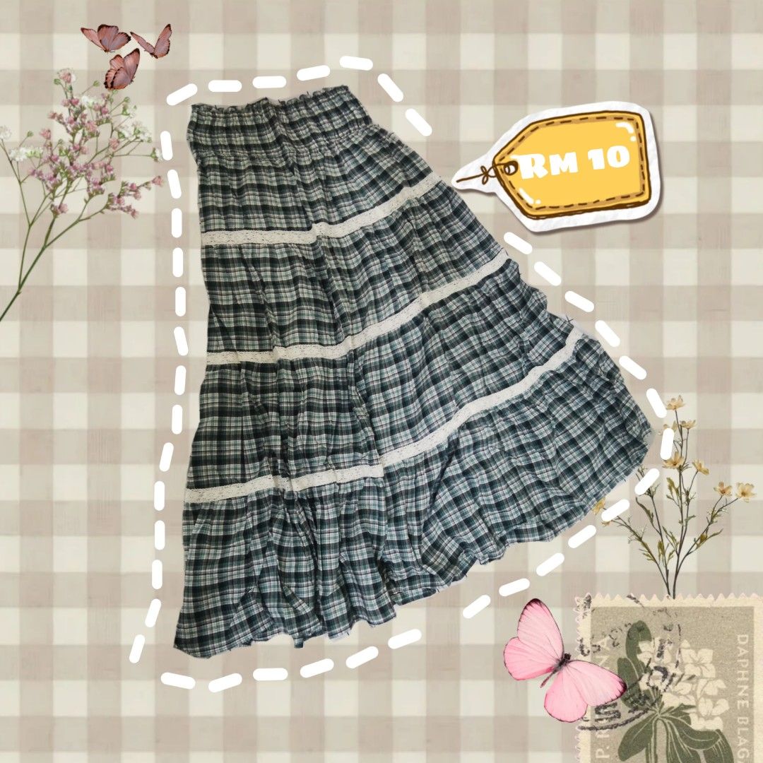 Checkered skirt long sales