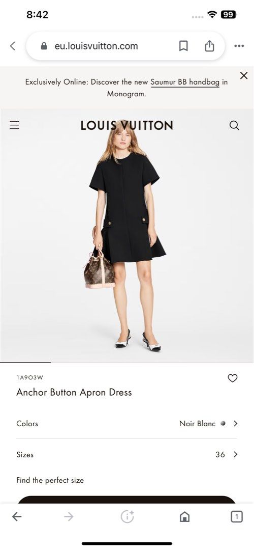 Louis Vuitton Uniform Anchor Gold Button Apron Mini Dress Black Sz 34 US 2  -NWT