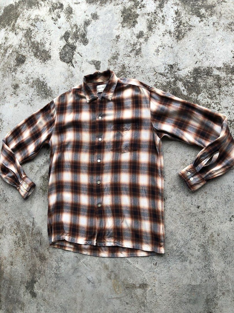 (M) Vintage 1950s Penney’s Towncraft Shadow Plaid 100 Rayon Shirt