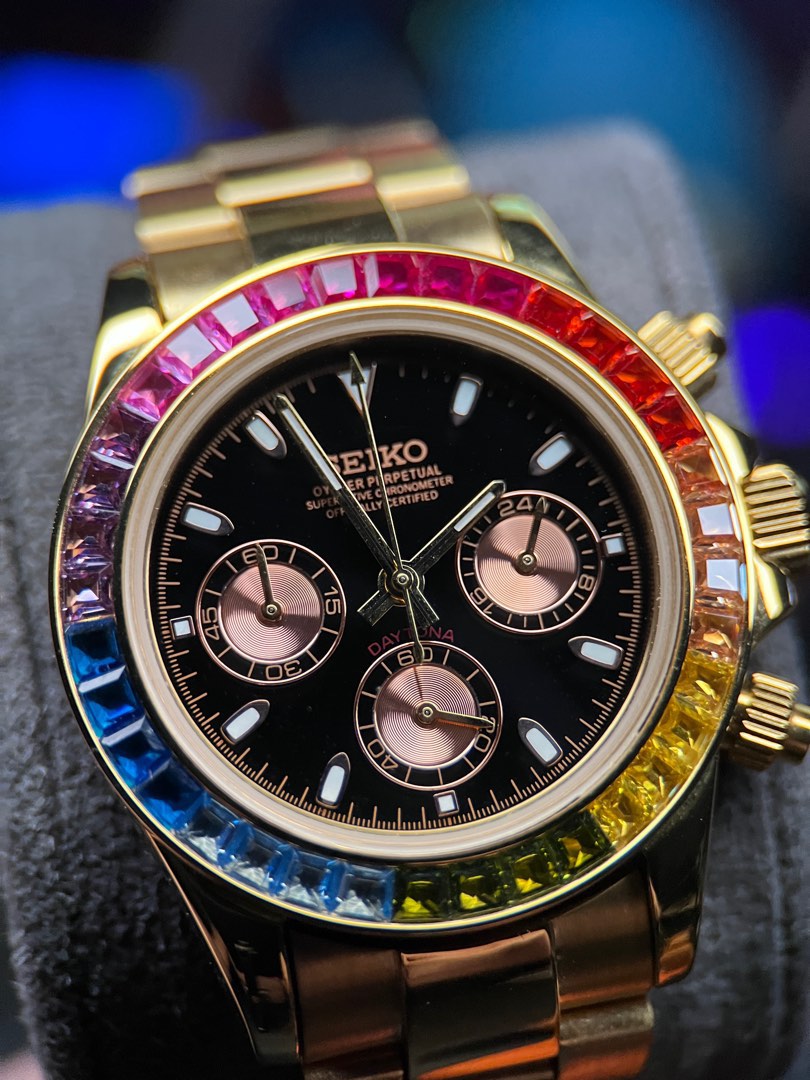 MOD Seiko Gold Rainbow Daytona with VK63 Quartz Movement Men s