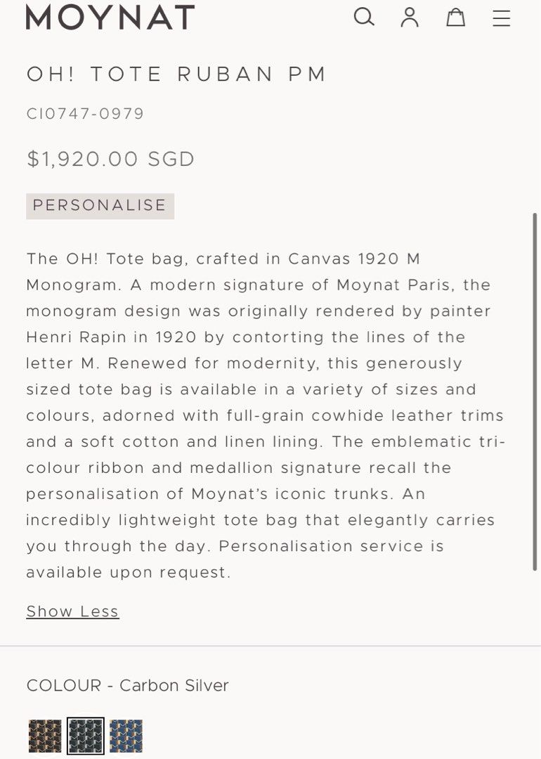 Moynat Tote Bag PM Carbon Silver, Luxury, Bags & Wallets on Carousell