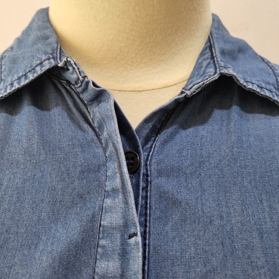 Ex New Look Denim Tiered Button Up Smock Dress Blue (REG) Black (TALL) Size  6-20 | eBay