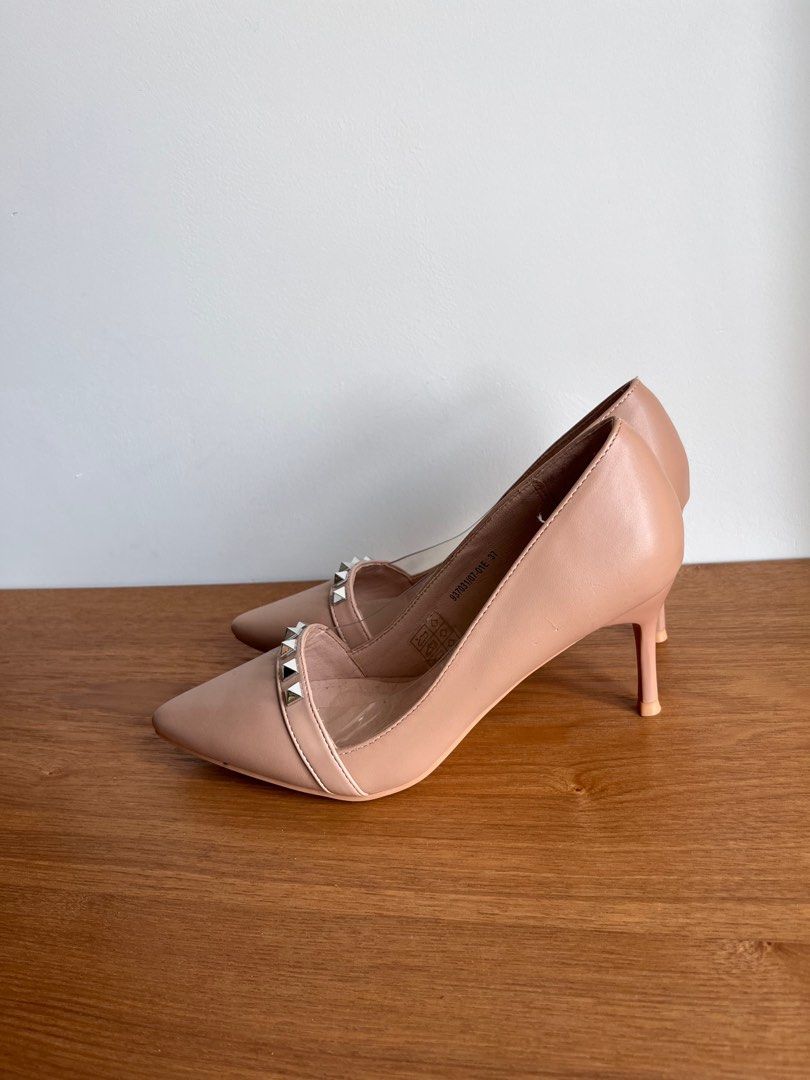 Nude studded work heels Women s Fashion Footwear Heels on Carousell