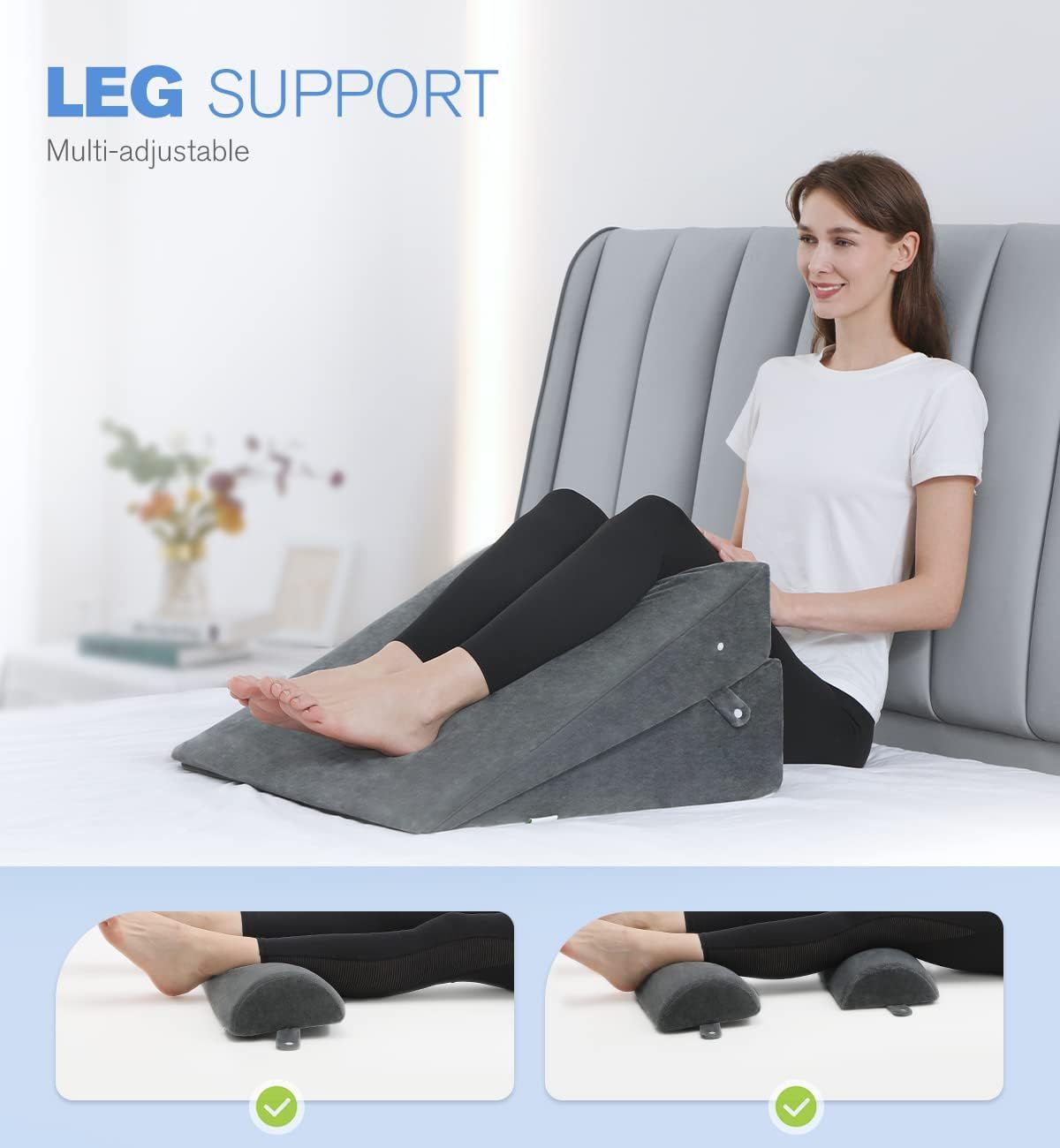 2pcs Memory Foam Bed Wedge Pillow Set for Back, Leg, and Knee Pain Relief -  Triangle Pillow with Removable Cover