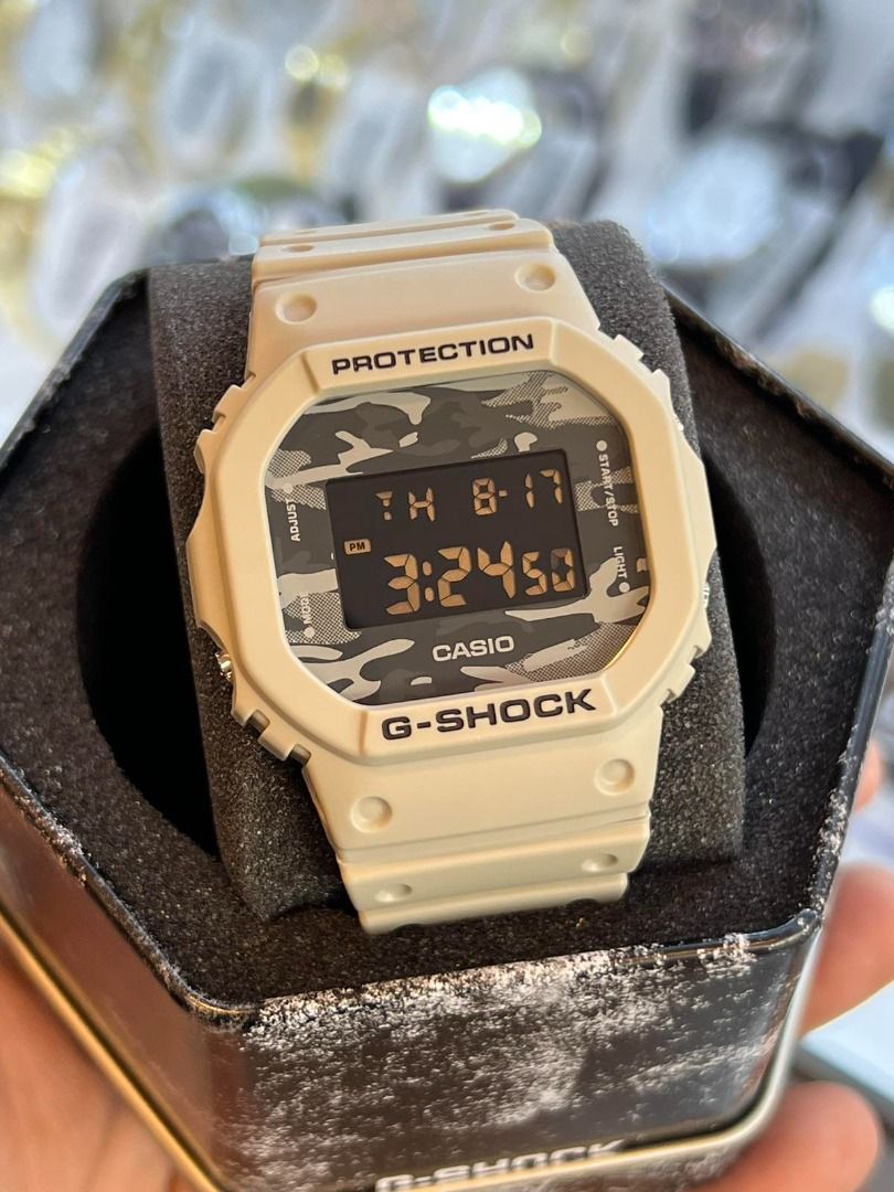 ORIGINAL G SHOCK Digital Camouflage Off White Resin Band Watch DW 5600CA 8DR