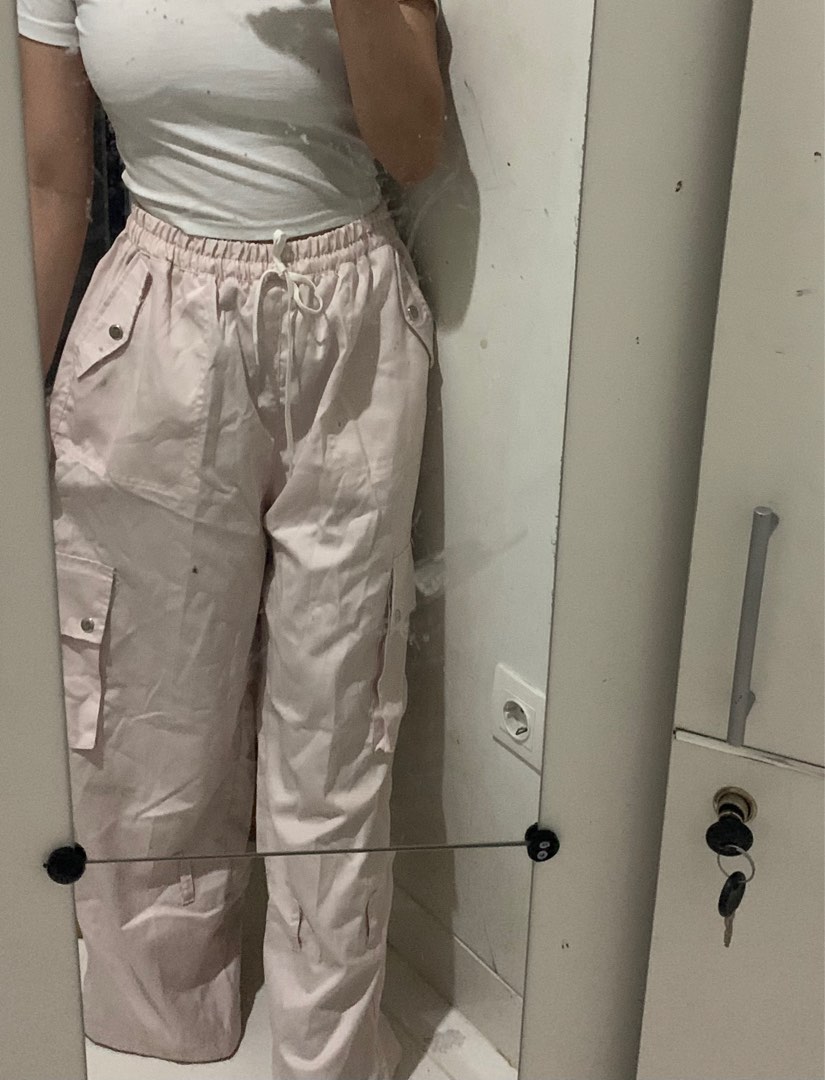 Pastel pink cargo pants, Fesyen Wanita, Pakaian Wanita, Bawahan di