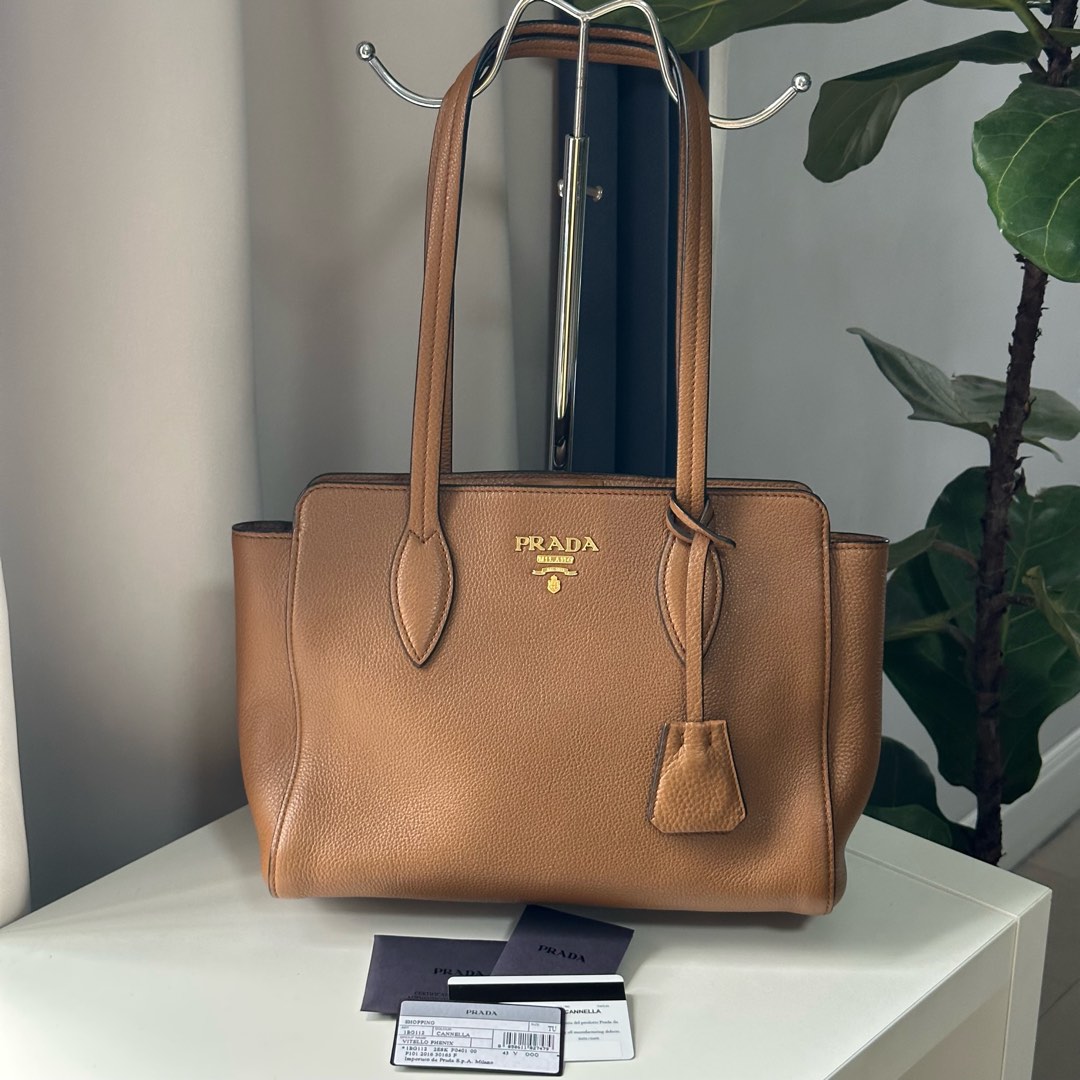 Prada Vitello Phenix Brown Cannella Shopping Tote Bag - L