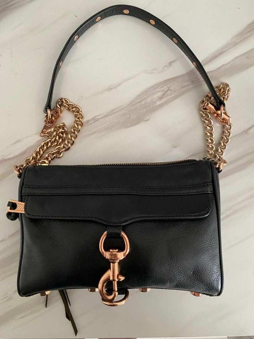 Rebecca Minkoff Mini Mac Handbag Black with Rose Gold Hardware