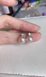 S925銀天然極光淡水珍珠耳環9.0mm 極光鏡面正圓 媲美日本akoya珍珠耳釘64236505327875110