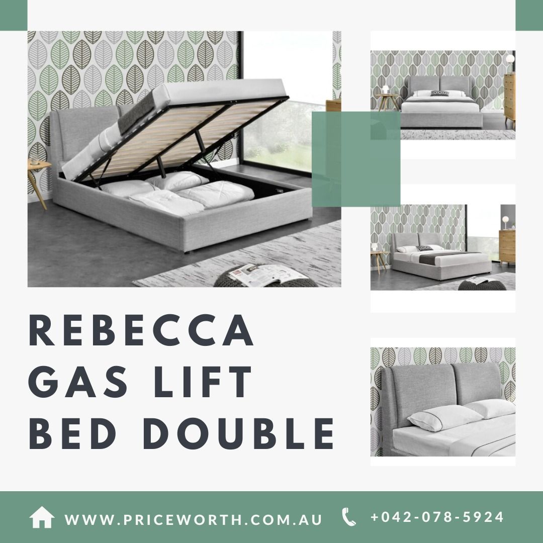 SALE!!!SALE!!!SALE!!! REBECCA LIGHT GREY DOUBLE FABRIC GAS LIFT BED