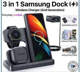 Samsung Z Fold Flip 5/4/3 S23 Ultra/S22+ Wireless Charger 3-IN-1 Galaxy Watch Pro 6/5/4/Active Galaxy Buds Pro Active FC2827