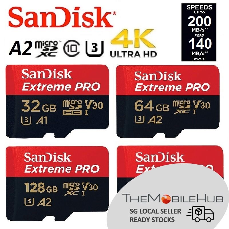 SanDisk Extreme PRO SD Card (32GB/64GB/128GB) 200MB/s Class 10 U3 4K UHS-I  Memory SD Card