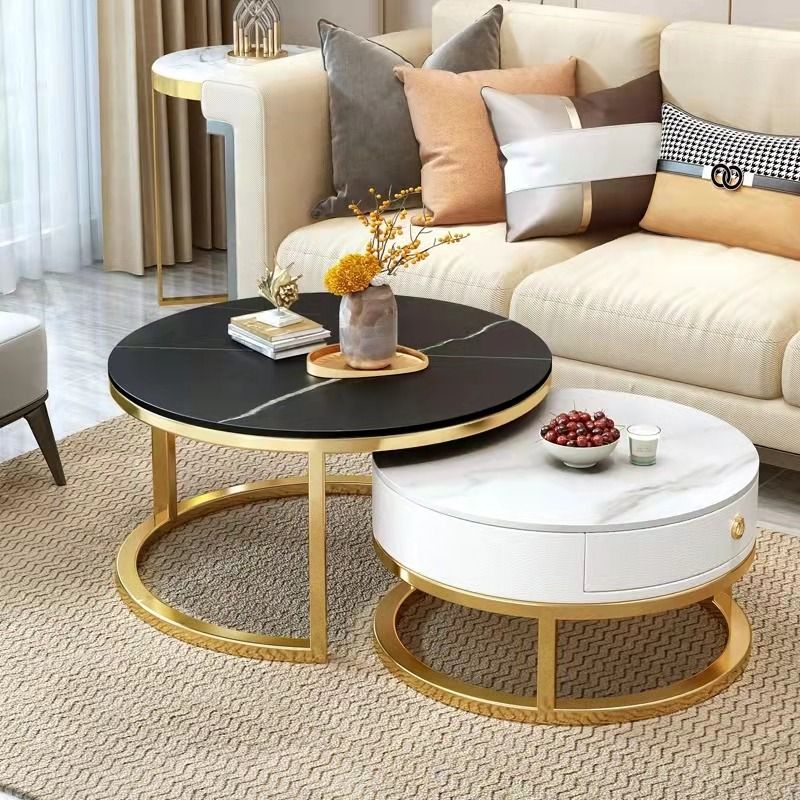 Modern White Oval Storage Coffee Table with Drawers Sintered Stone