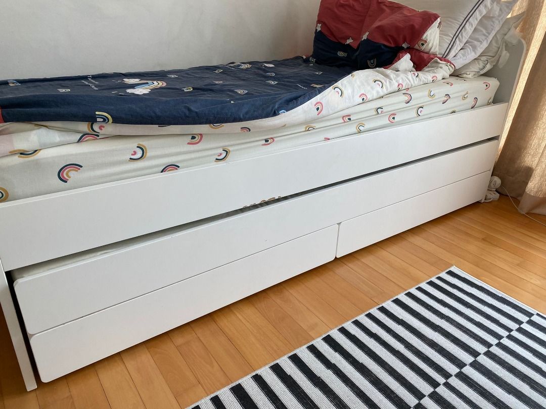 SLAKT bed with storage drawers and underbed, Furniture & Home Living