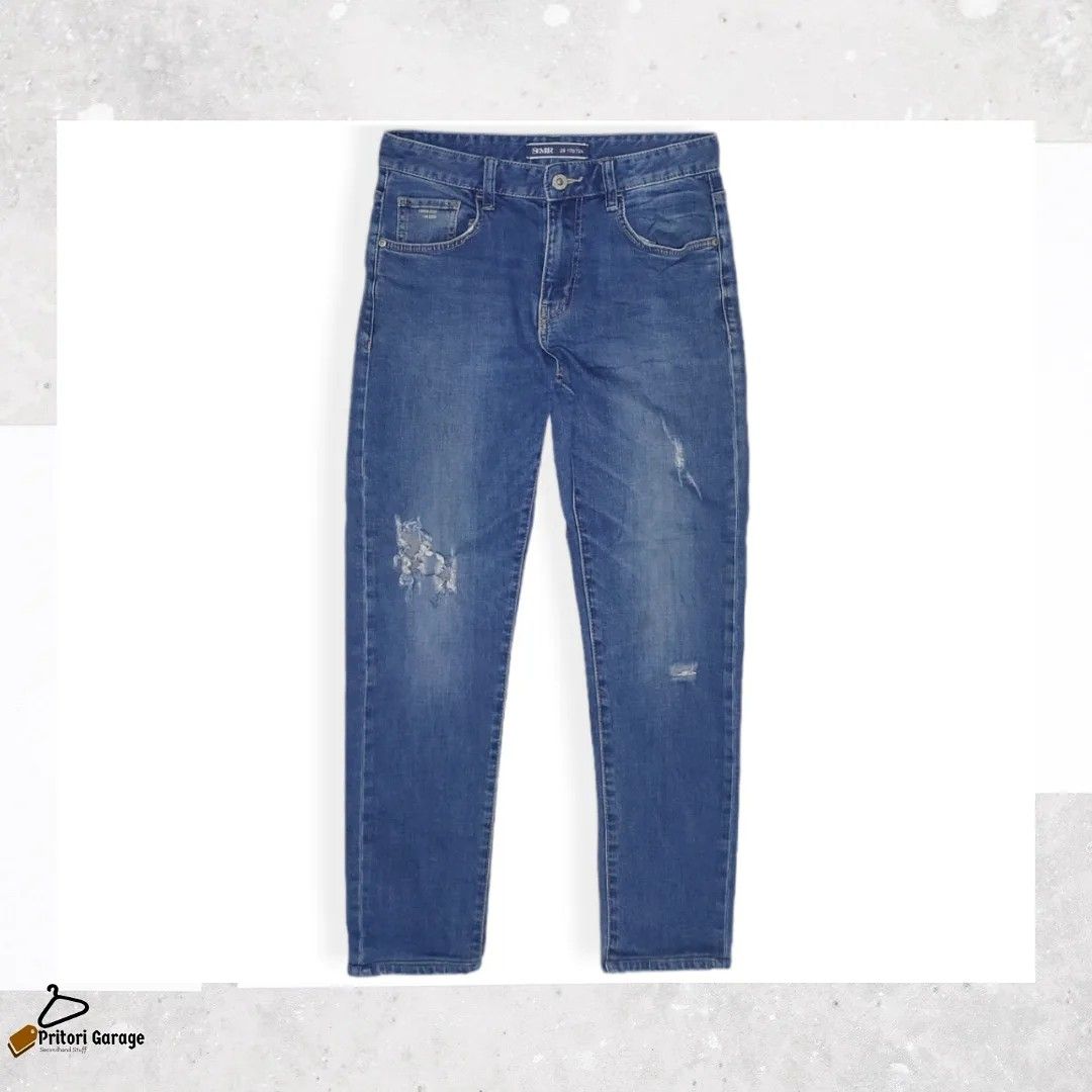 Soft Ankle Jeans Dry Denim Semir Ripped Skinny Fit Light Blue Color  