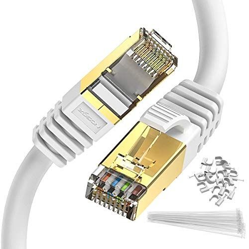 Cat 8 Ethernet Cable 15 Ft White Flat 40Gbps High Speed Shielded RJ45 LAN  Cable 
