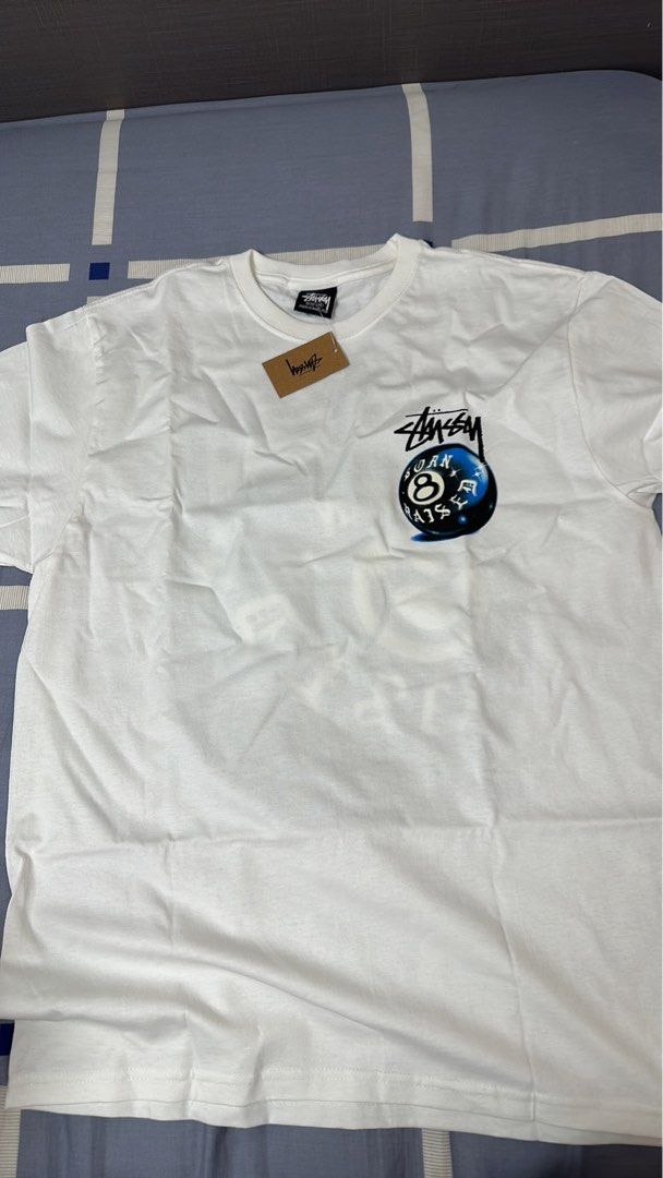 Stussy born x raised bxr 8 ball tee white, 男裝, 上身及套裝, T