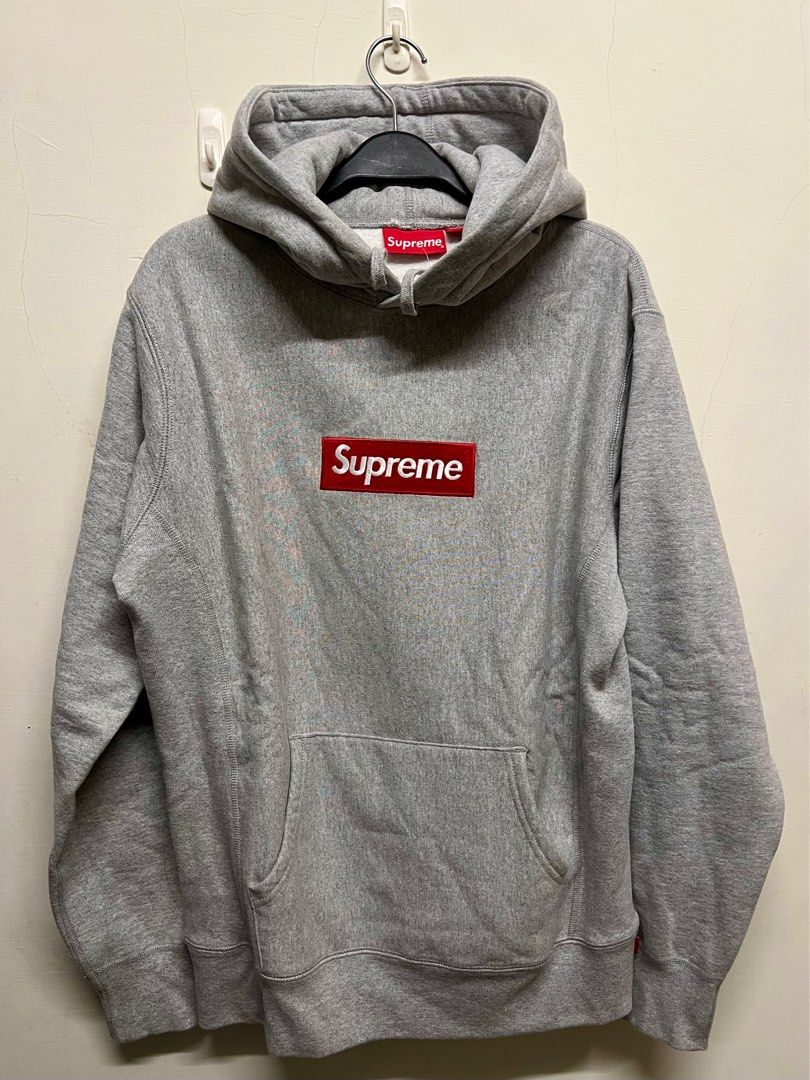 Supreme Box Logo FW14 經典灰色帽T M號可議價, 他的時尚, 上身及套裝