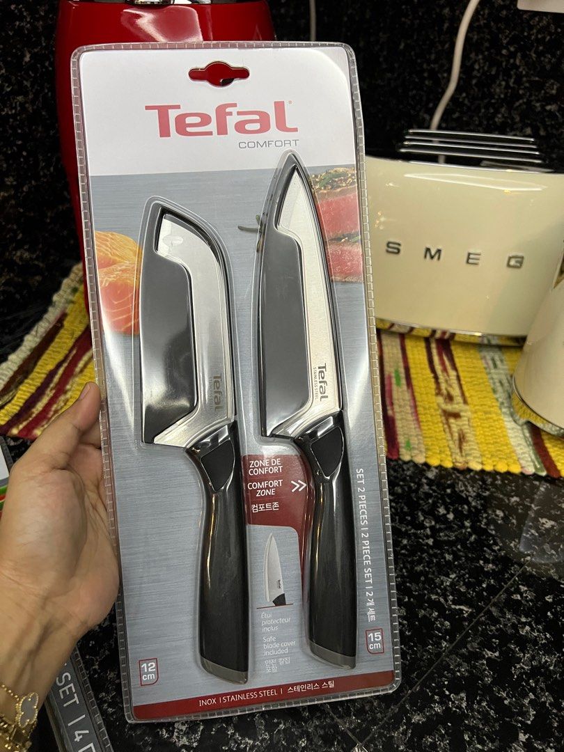 Tefal Knife Set (Chef Knife 15cm + Santoku Knife 12cm with Blade Cover