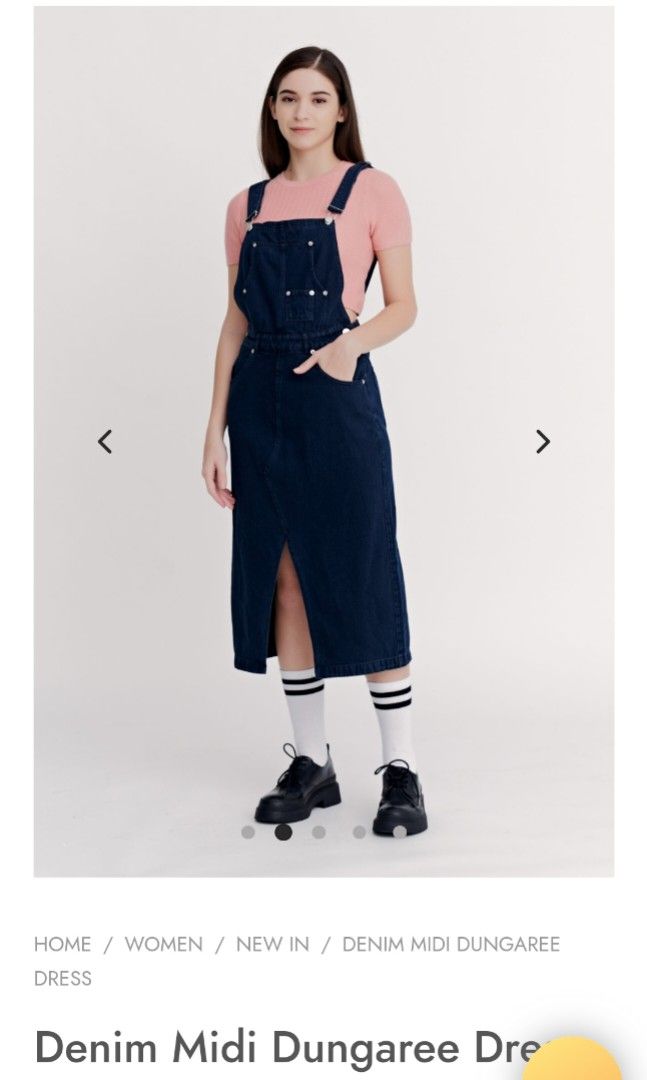 Collusion dungaree twill smock midi dress in black - ShopStyle
