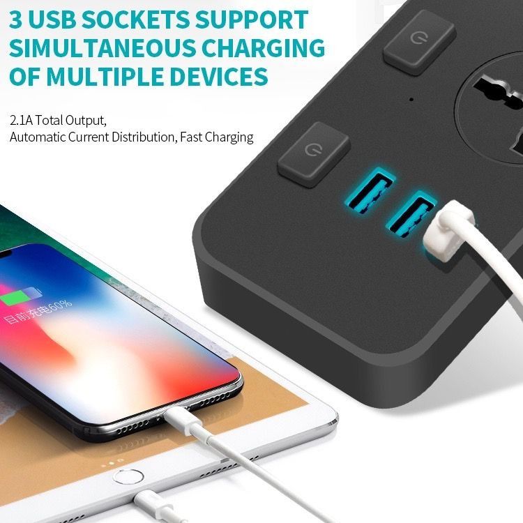 Universal Power Socket Extension With USB Ports Power Strip Surge ...