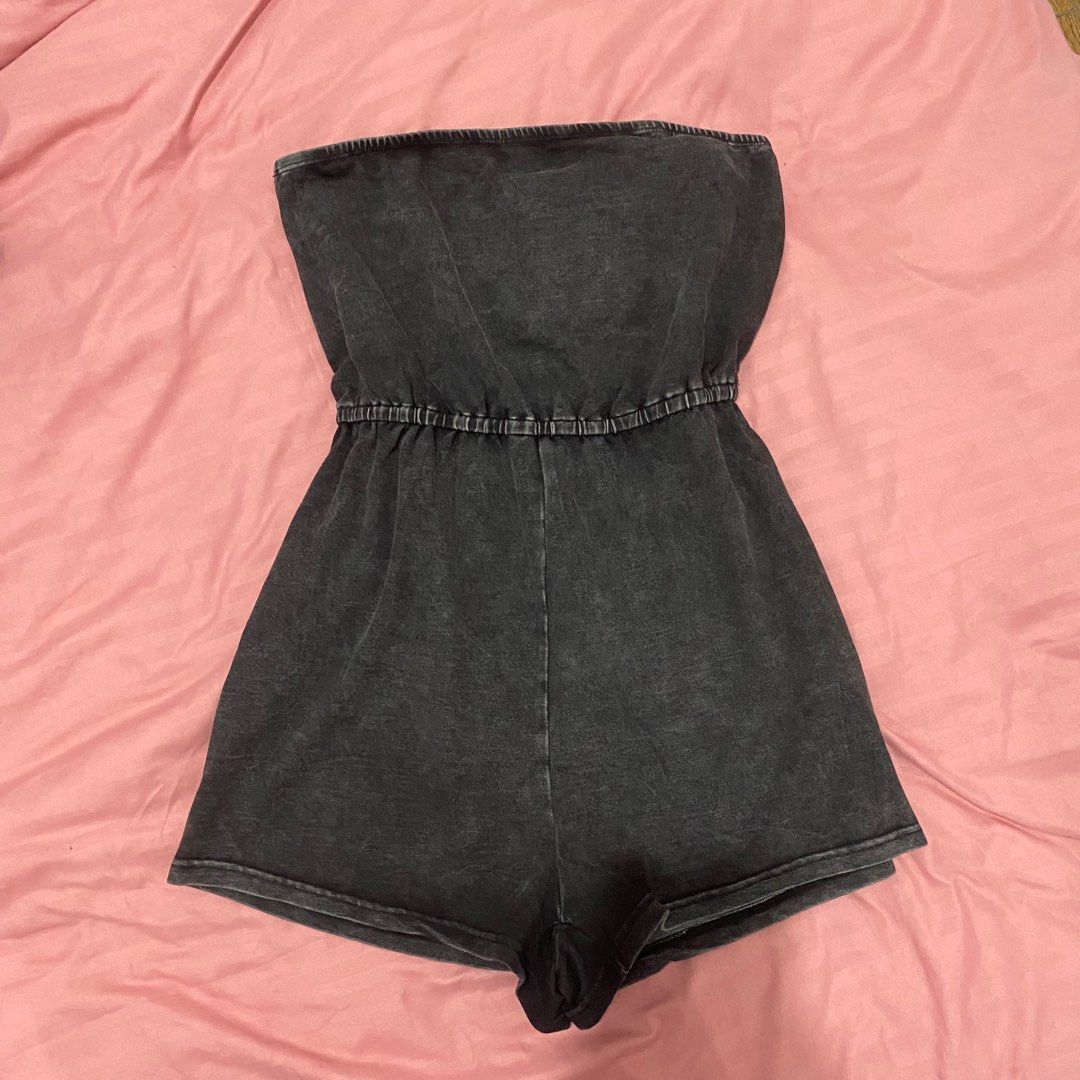 Washed black romper zara insp shein (Category: Rompers) located in Angeles City. Submitted by caifits (Listing ID 1249569091, Image 1). Description: small on tag! -washed black color super nice when worn !!.
