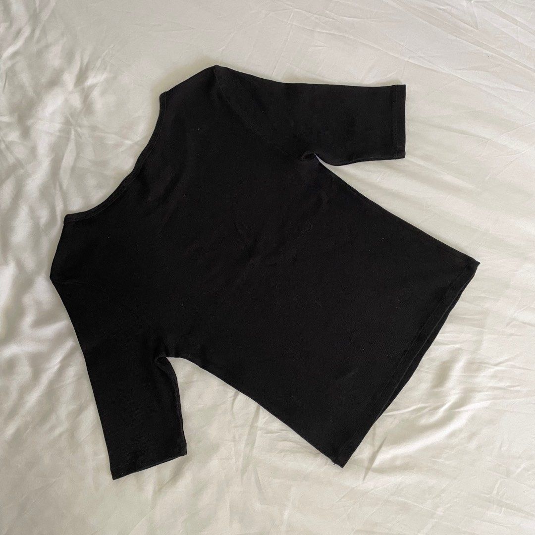 Yishion Black Half sleeve Fitted Top y2k 90s minimal minimalist