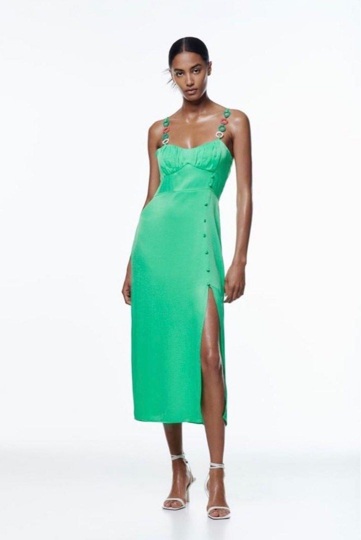 ZARA Chain Corsetry-Inspired Satin Midi Dress, Women's Fashion, Dresses &  Sets, Dresses on Carousell