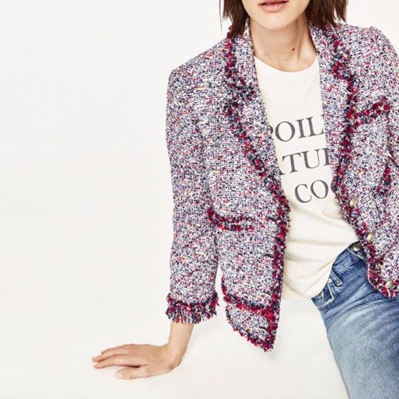 Tweed blazer womens top zara