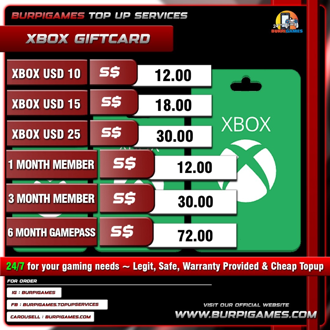 24 7 XBOX GIFTCARD GAMEPASS AND SUBSCRIPTION DIGITAL CODES