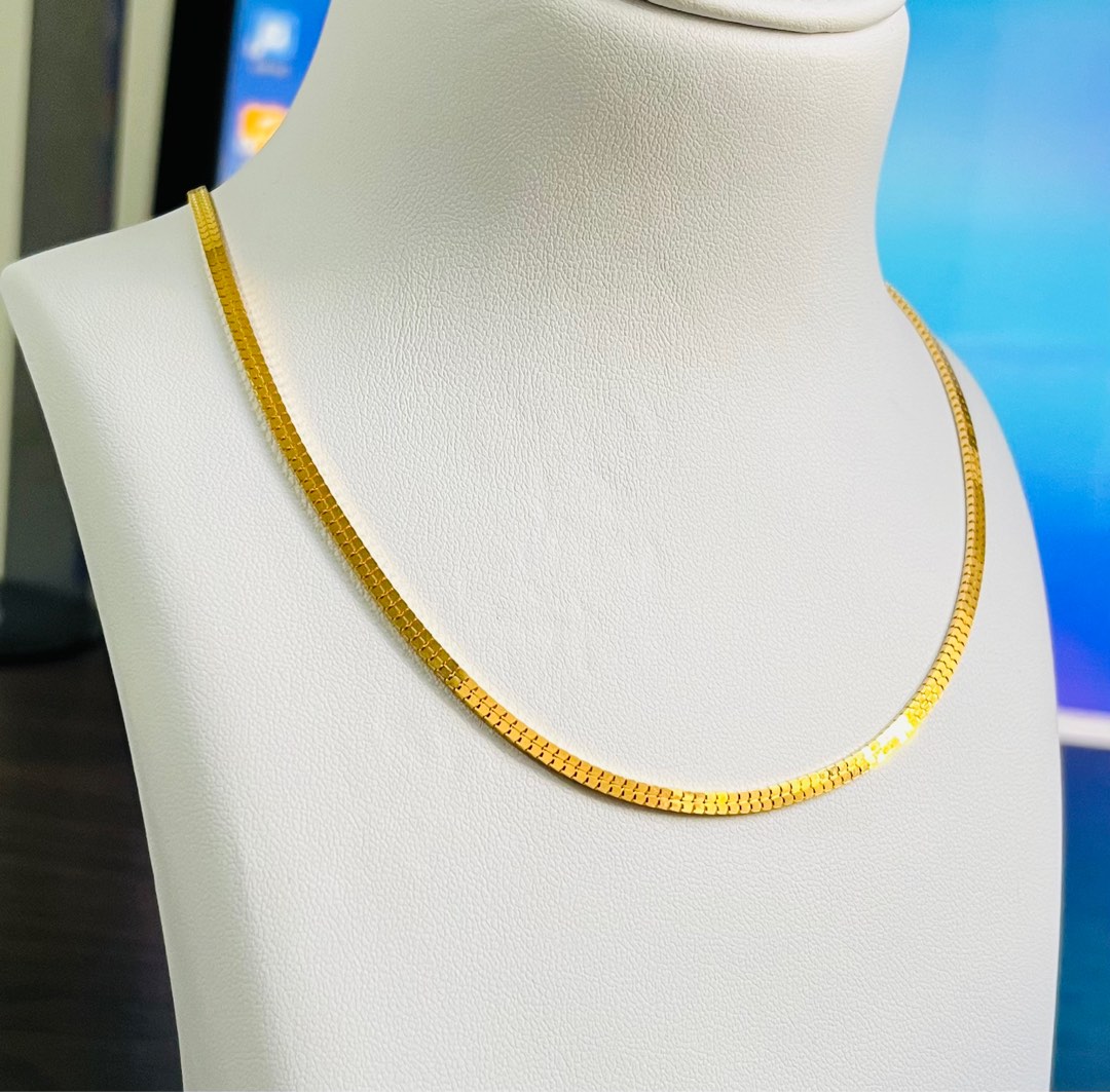 916 Gold Necklace flat herringbone chain Women s Fashion