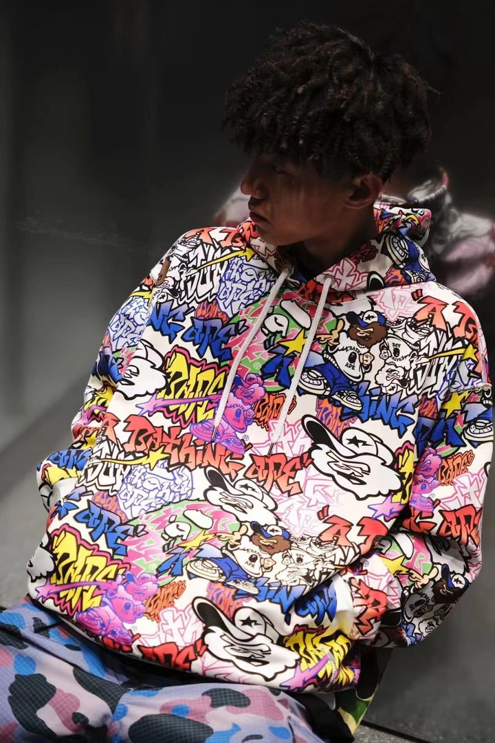 BAPE GRAFFITI PATTERN PULLOVER HOODIE, Men's Fashion, Tops & Sets