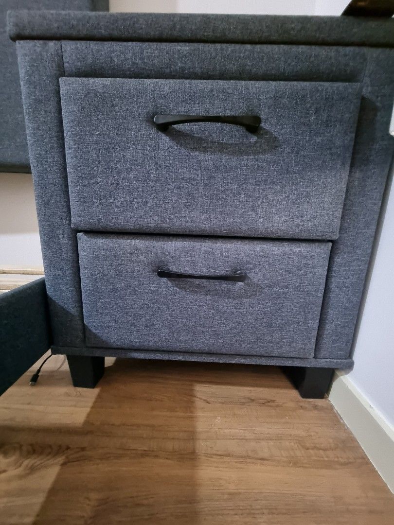 Dark grey deals fabric bedside table