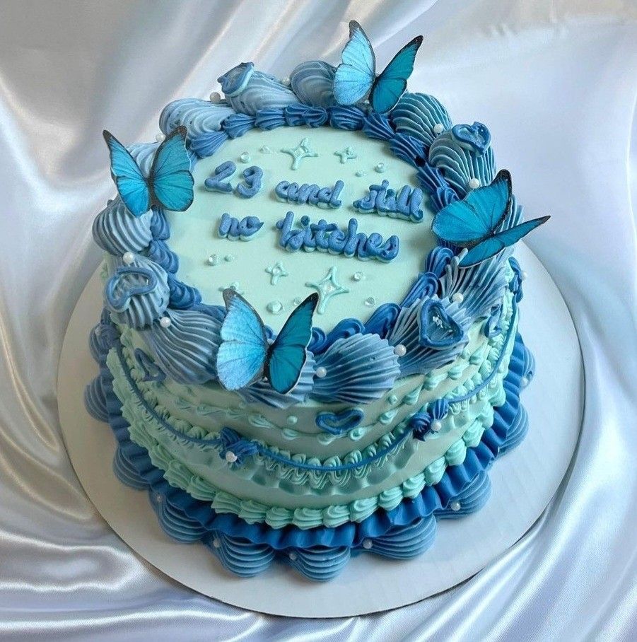 Blue Birthday Cake, Food & Drinks, Homemade Bakes on Carousell