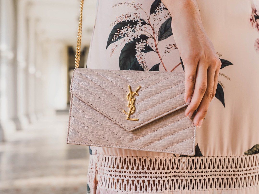 Ysl pale pink wallet on chain top