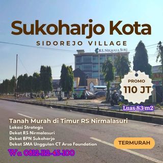CALL WA 0812-881-43-100 TANAH MURAH DIJUAL 83 m2 DEKAT HOTEL SARILA SUKOHARJO