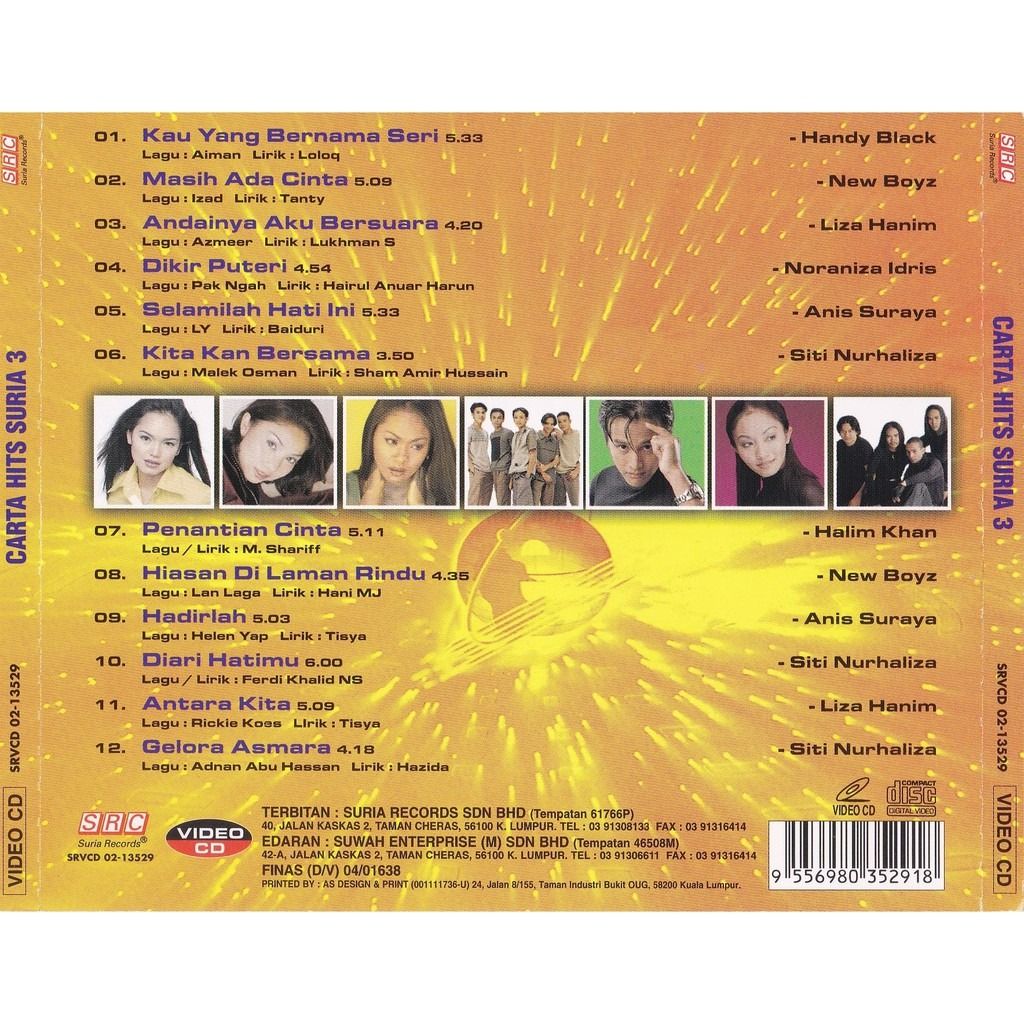 Carta Hits Suria Vol.3 VCD MTV Karaoke Siti Nurhaliza Noraniza Idris
