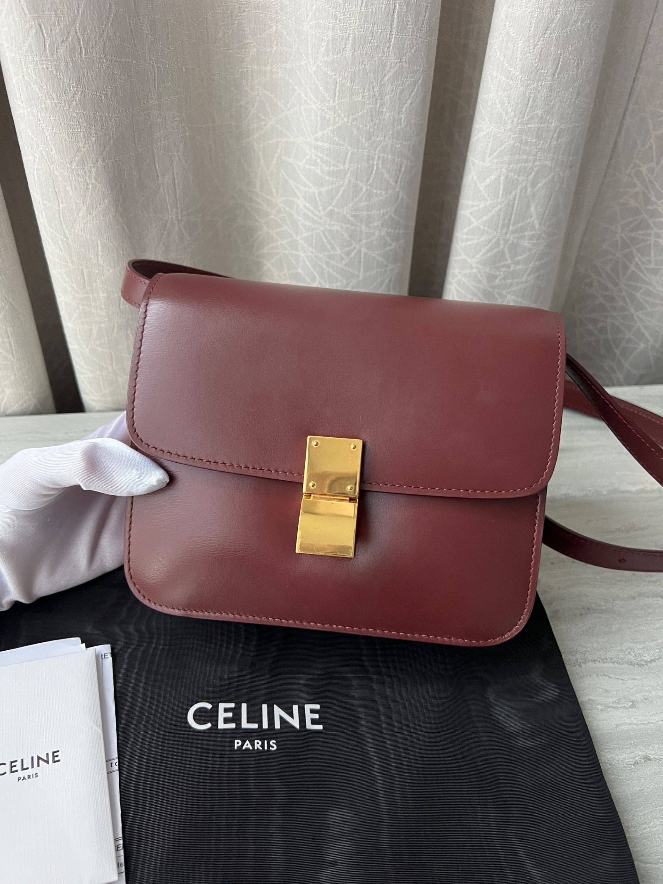 Celine box bag burgundy outlet
