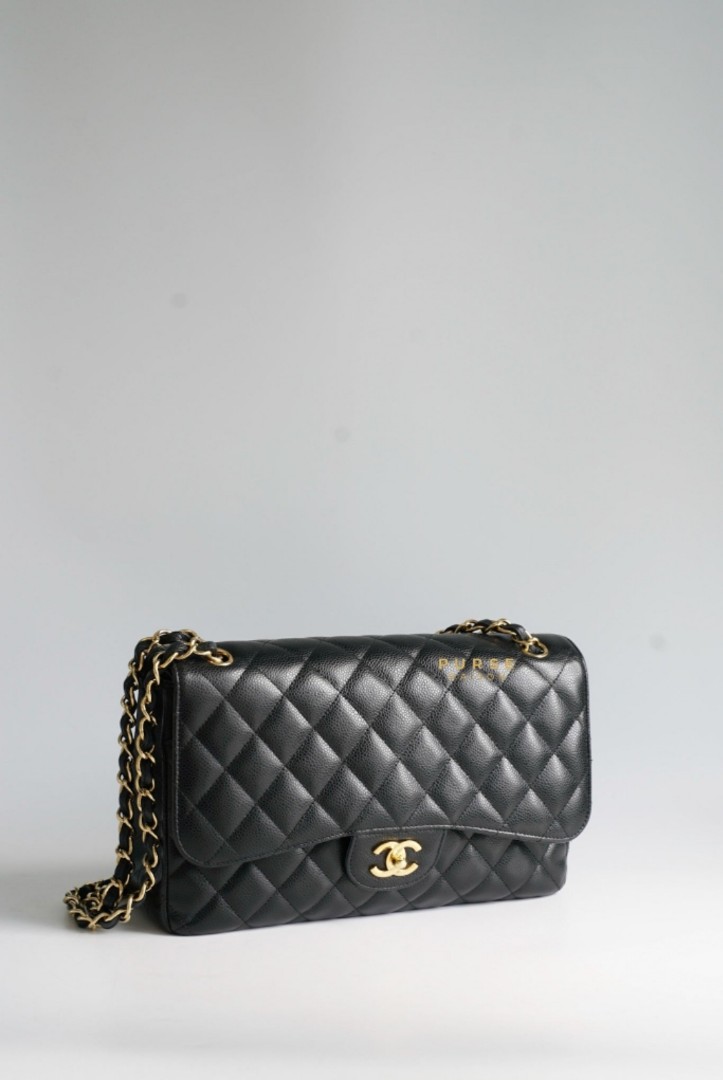 Chanel Classic Double Flap Jumbo Black Caviar Leather and Gold
