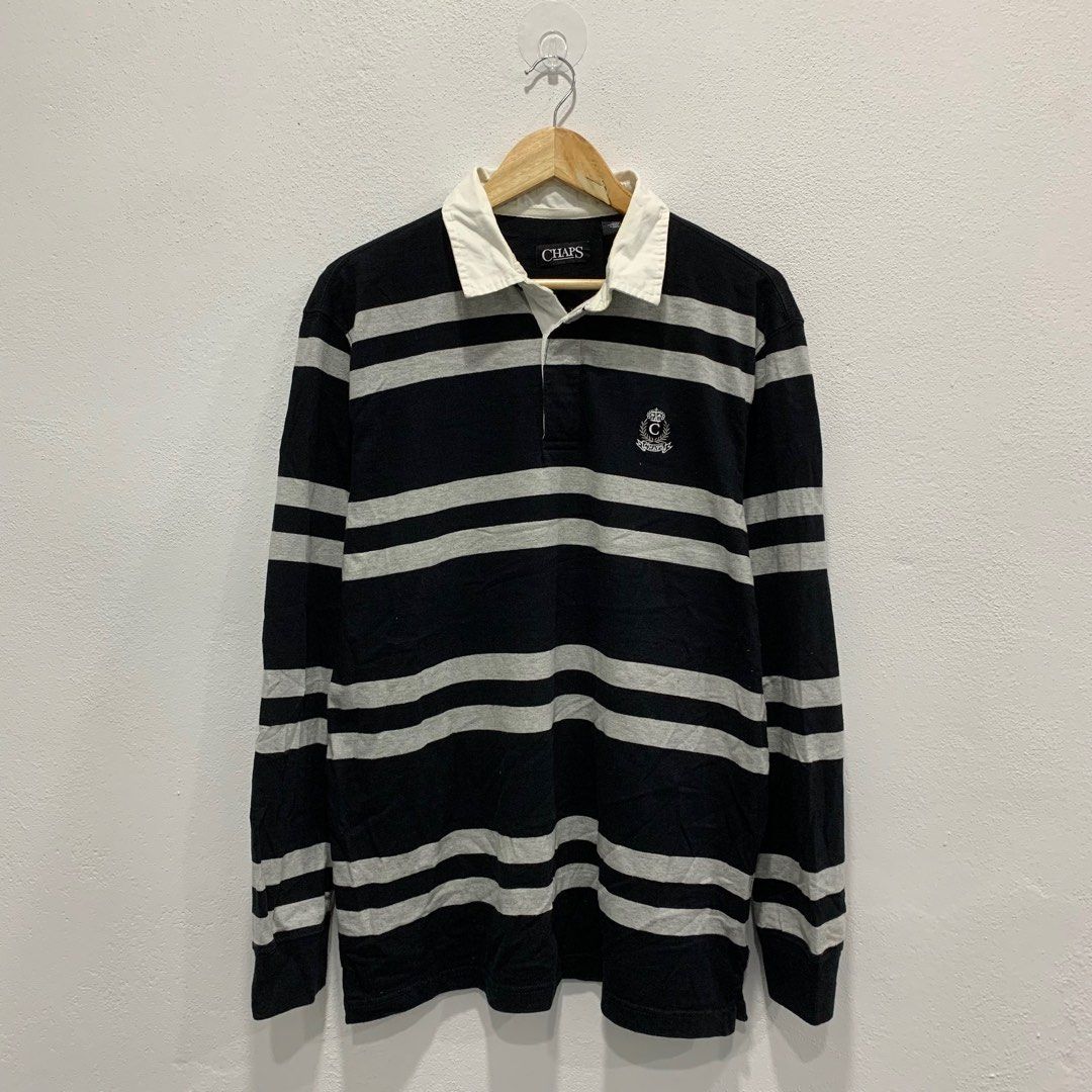 CHAPS HORIZONTAL STRIPES LONG SLEEVE POLO SHIRT