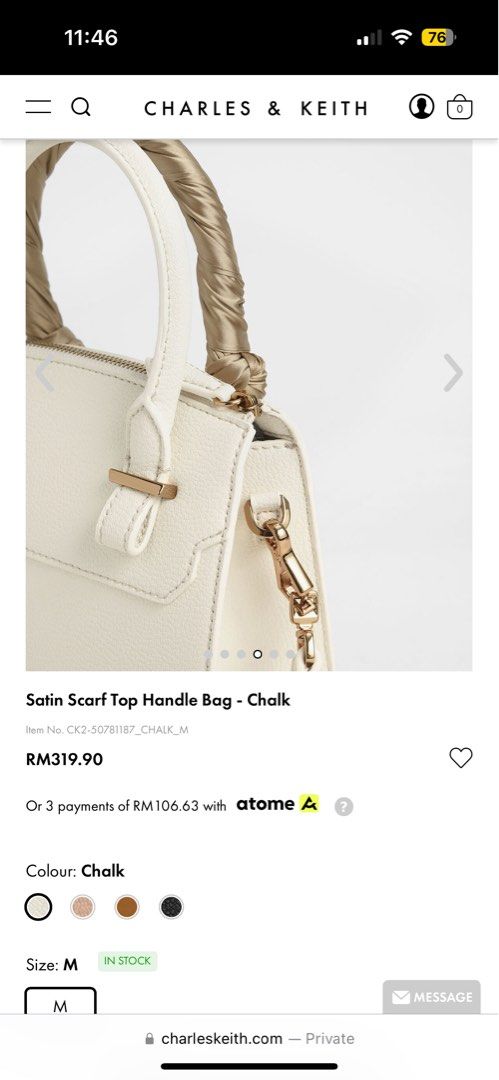 Charles Keith Satin Scarf Top Handle Bag Chalk