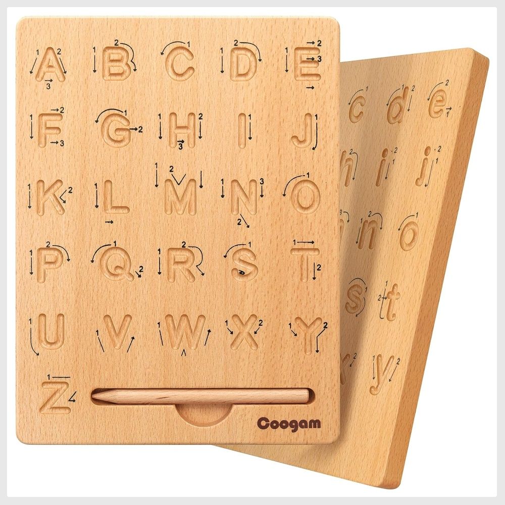 Coogam Wooden Letters Practicing Board, Double-Sided Alphabet
